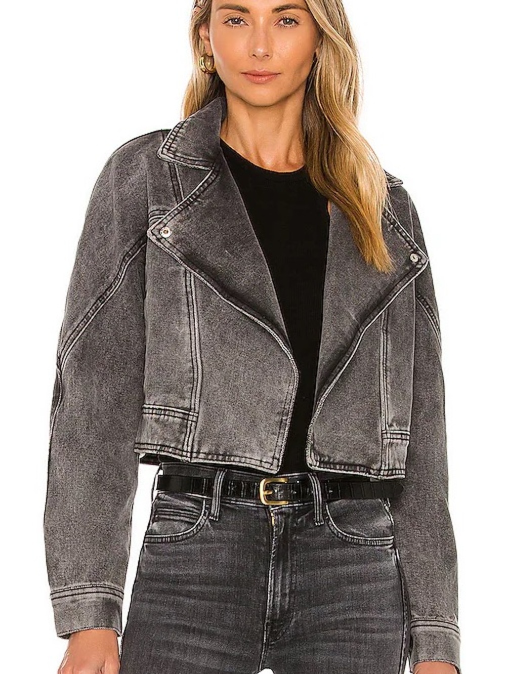 Washed Black Cropped Moto Jacket Pink Lily